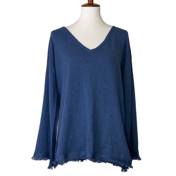 525 AMERICA Cashmere Blend VNeck Blue Frey Sweater - Picture 1 of 11